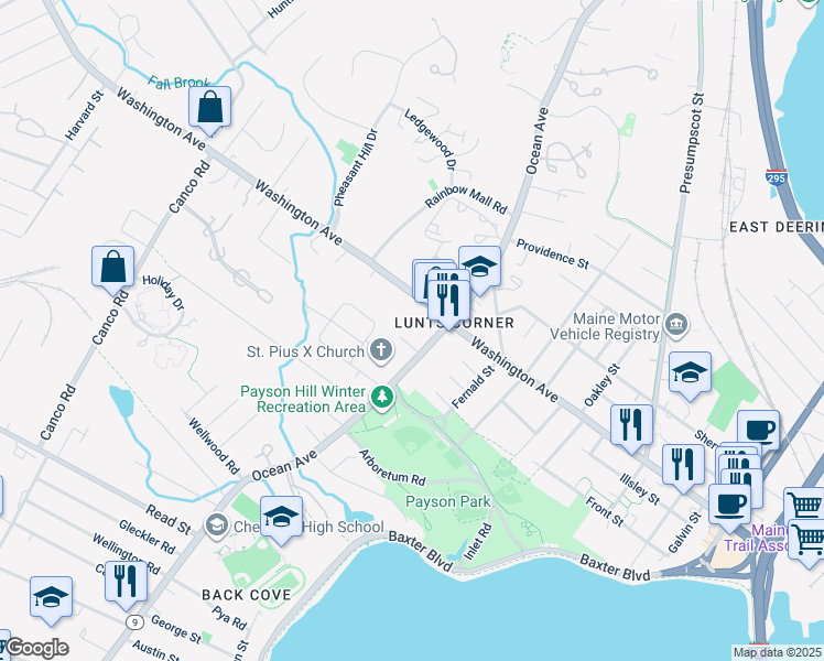 map of restaurants, bars, coffee shops, grocery stores, and more near 528 Ocean Avenue in Portland