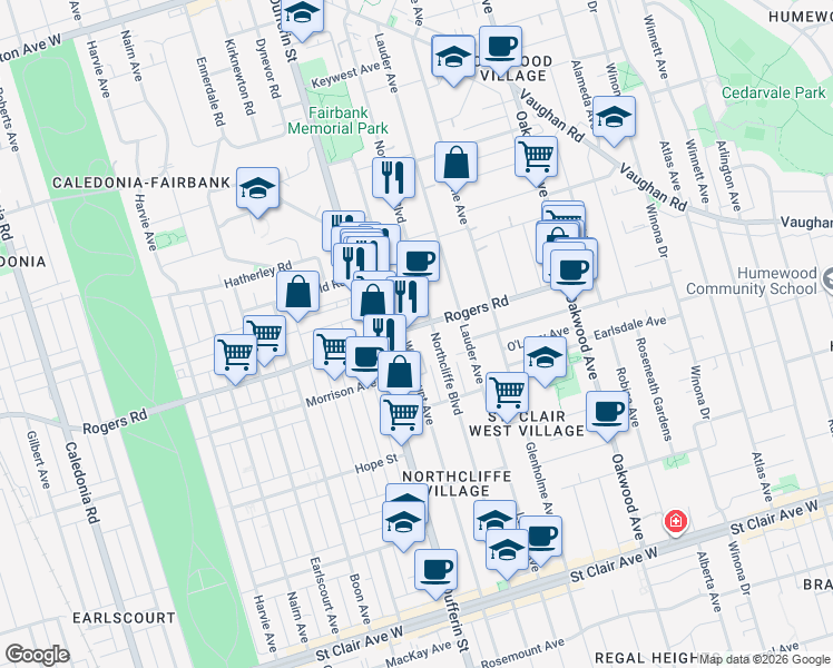 map of restaurants, bars, coffee shops, grocery stores, and more near in Toronto