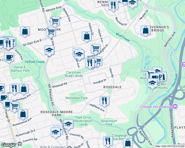 map of restaurants, bars, coffee shops, grocery stores, and more near in Toronto
