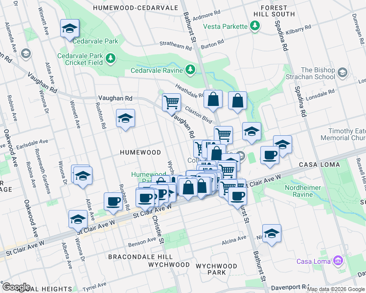 map of restaurants, bars, coffee shops, grocery stores, and more near 103 Kenwood Avenue in Toronto