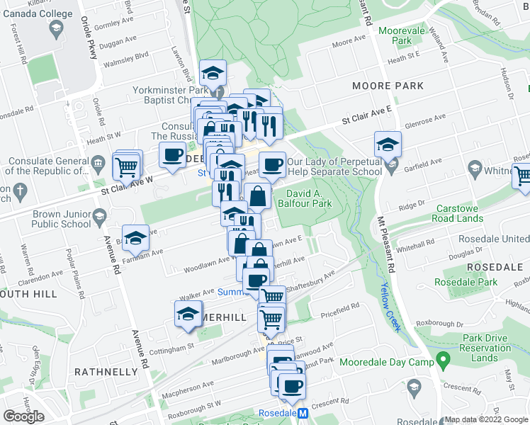 map of restaurants, bars, coffee shops, grocery stores, and more near 44 Jackes Avenue in Toronto