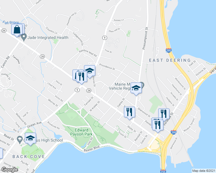 map of restaurants, bars, coffee shops, grocery stores, and more near 315 Sherwood Street in Portland