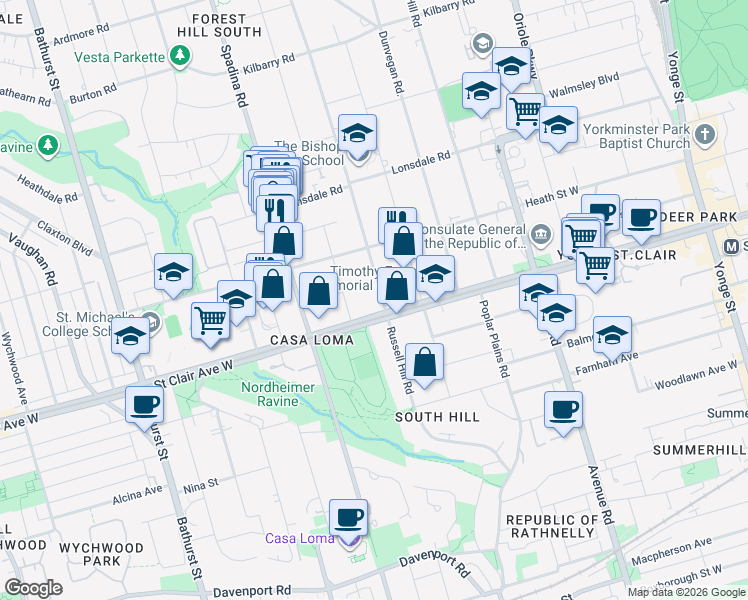 map of restaurants, bars, coffee shops, grocery stores, and more near in Toronto