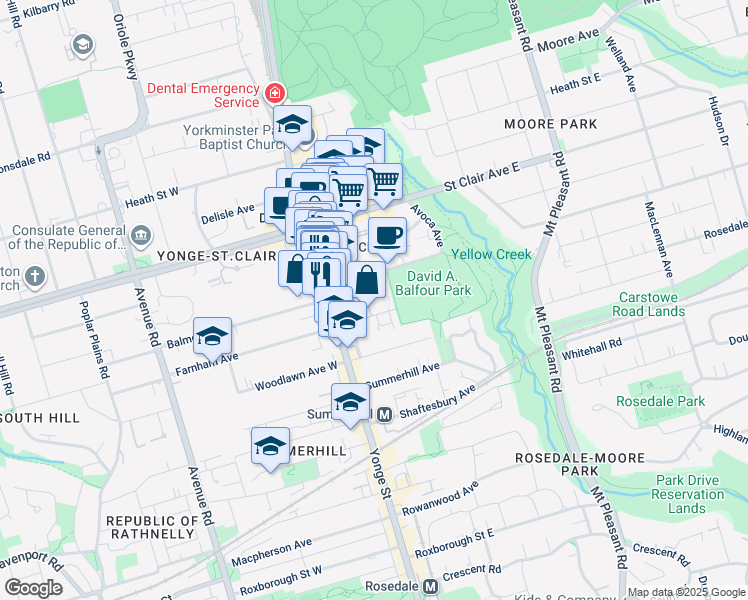 map of restaurants, bars, coffee shops, grocery stores, and more near 44 Jackes Avenue in Toronto