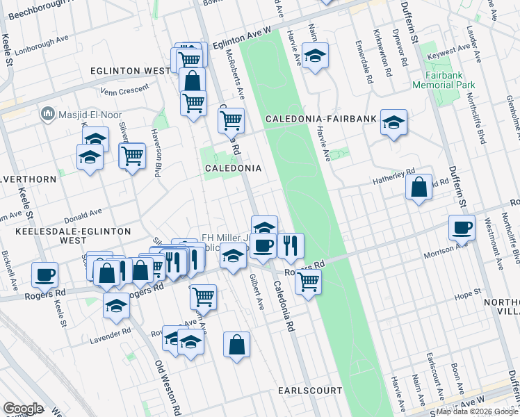 map of restaurants, bars, coffee shops, grocery stores, and more near in Toronto