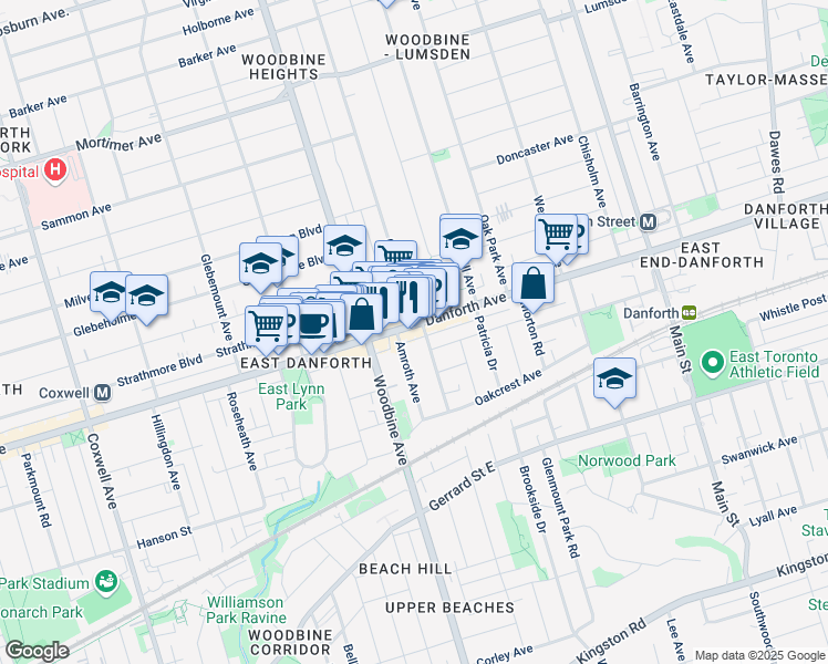 map of restaurants, bars, coffee shops, grocery stores, and more near in Toronto