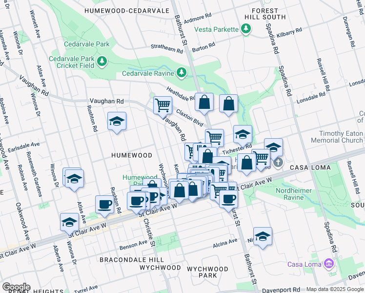 map of restaurants, bars, coffee shops, grocery stores, and more near in Toronto