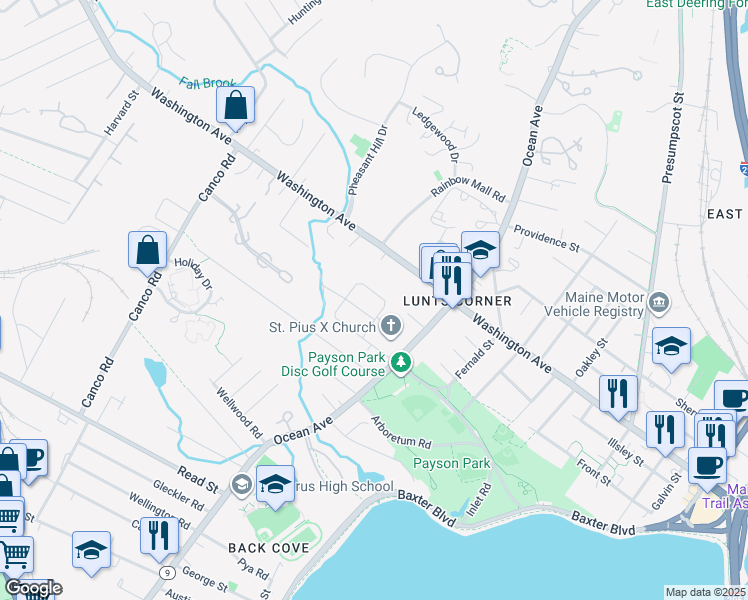 map of restaurants, bars, coffee shops, grocery stores, and more near 52 Vera Street in Portland