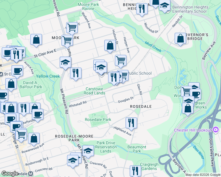 map of restaurants, bars, coffee shops, grocery stores, and more near 398 Summerhill Avenue in Toronto