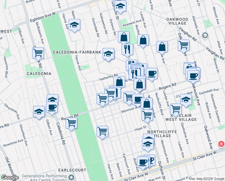 map of restaurants, bars, coffee shops, grocery stores, and more near 318 Boon Avenue in Toronto