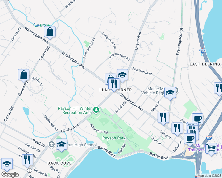 map of restaurants, bars, coffee shops, grocery stores, and more near 804 Washington Avenue in Portland