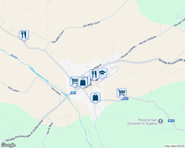 map of restaurants, bars, coffee shops, grocery stores, and more near 34C Via Dorvà Bellucci in Cerbaia