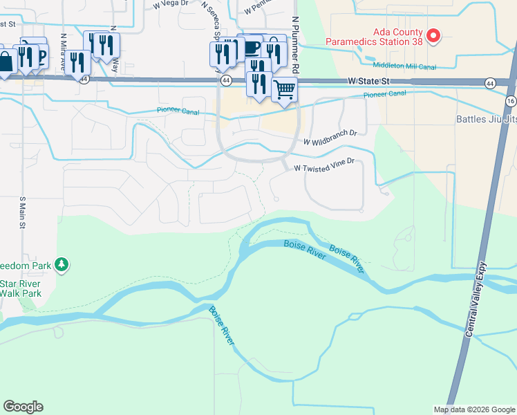 map of restaurants, bars, coffee shops, grocery stores, and more near 567 South Tresa Place in Star