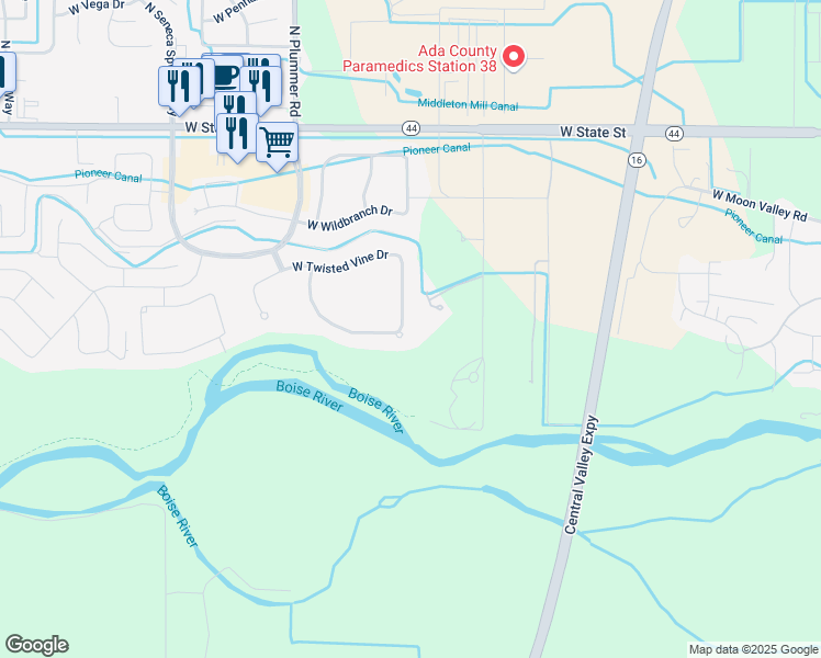 map of restaurants, bars, coffee shops, grocery stores, and more near 604 South Rivermist Avenue in Star