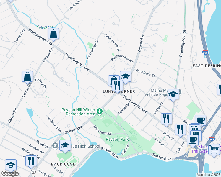 map of restaurants, bars, coffee shops, grocery stores, and more near 804 Washington Avenue in Portland