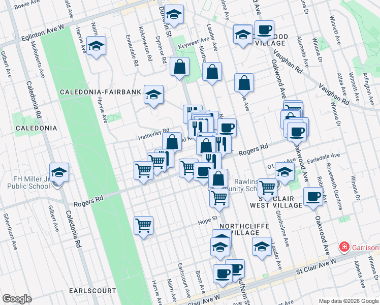 map of restaurants, bars, coffee shops, grocery stores, and more near in Toronto