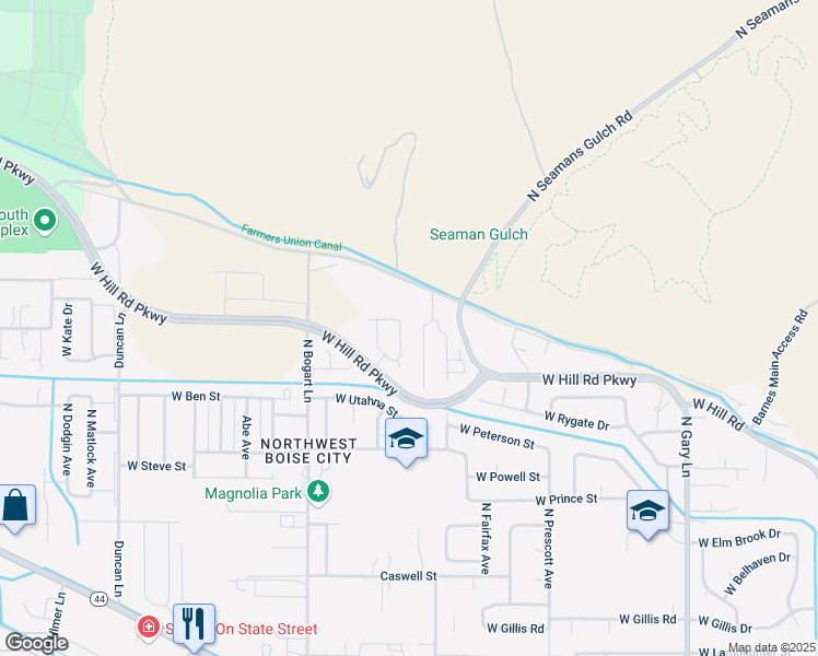 map of restaurants, bars, coffee shops, grocery stores, and more near 8290 North Sunbelt Avenue in Boise