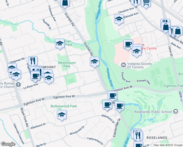 map of restaurants, bars, coffee shops, grocery stores, and more near in Toronto