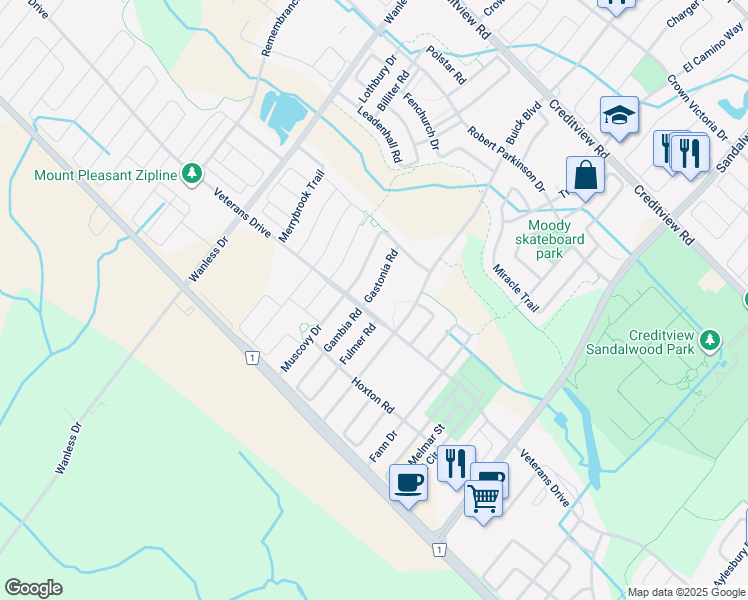 map of restaurants, bars, coffee shops, grocery stores, and more near in Brampton