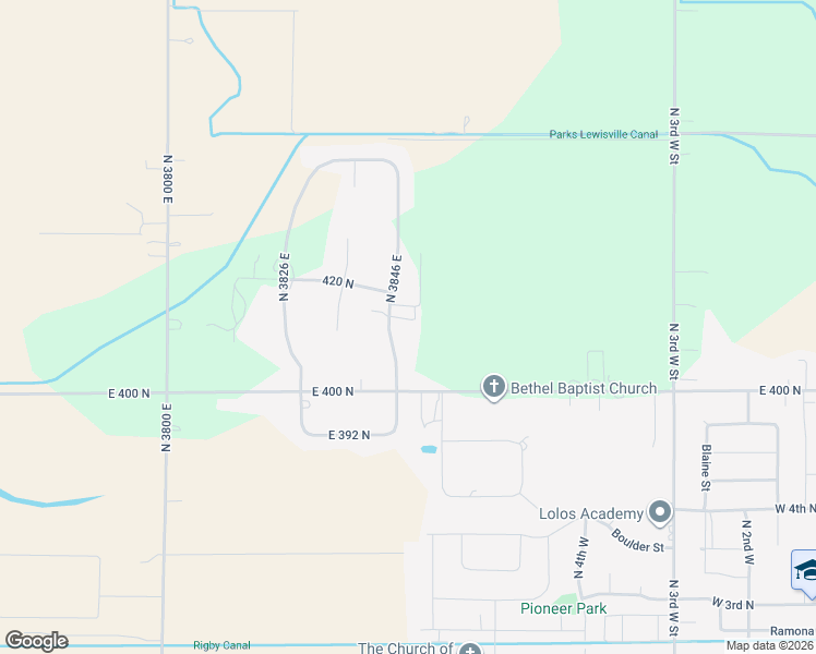 map of restaurants, bars, coffee shops, grocery stores, and more near 412 North 3846 East in Rigby