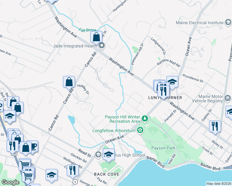 map of restaurants, bars, coffee shops, grocery stores, and more near 46a Tamarlane in Portland