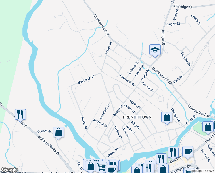 map of restaurants, bars, coffee shops, grocery stores, and more near 80 Pierce Street in Westbrook