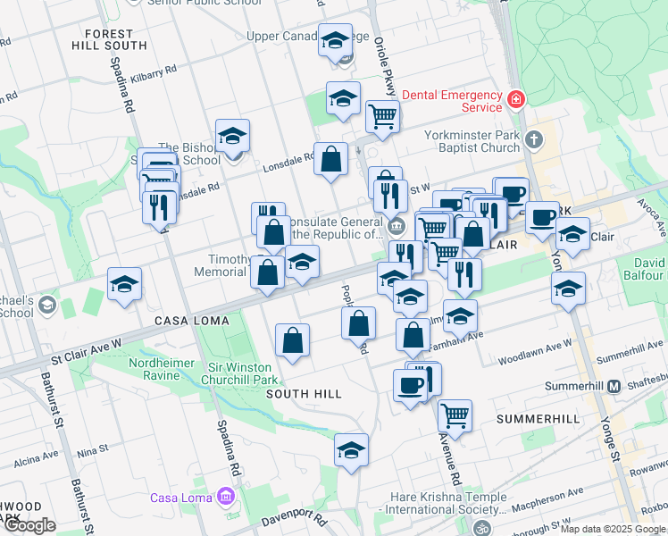 map of restaurants, bars, coffee shops, grocery stores, and more near in Toronto