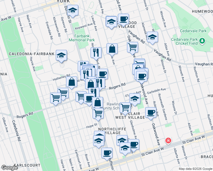 map of restaurants, bars, coffee shops, grocery stores, and more near in Toronto