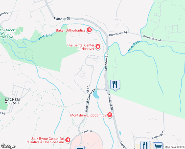 map of restaurants, bars, coffee shops, grocery stores, and more near 2 Gile Drive in Hanover