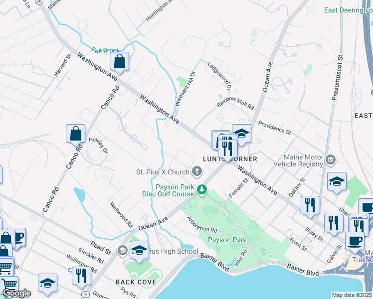 map of restaurants, bars, coffee shops, grocery stores, and more near 52 Vera Street in Portland