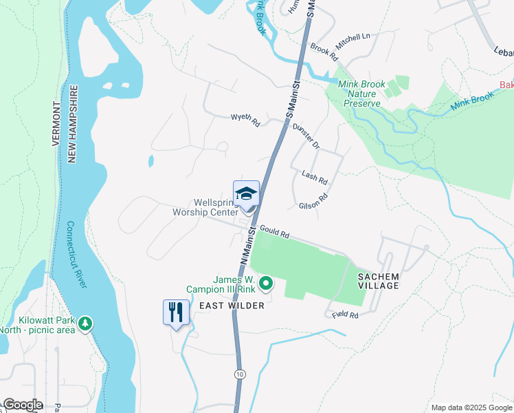map of restaurants, bars, coffee shops, grocery stores, and more near 1 Gould Road in Lebanon