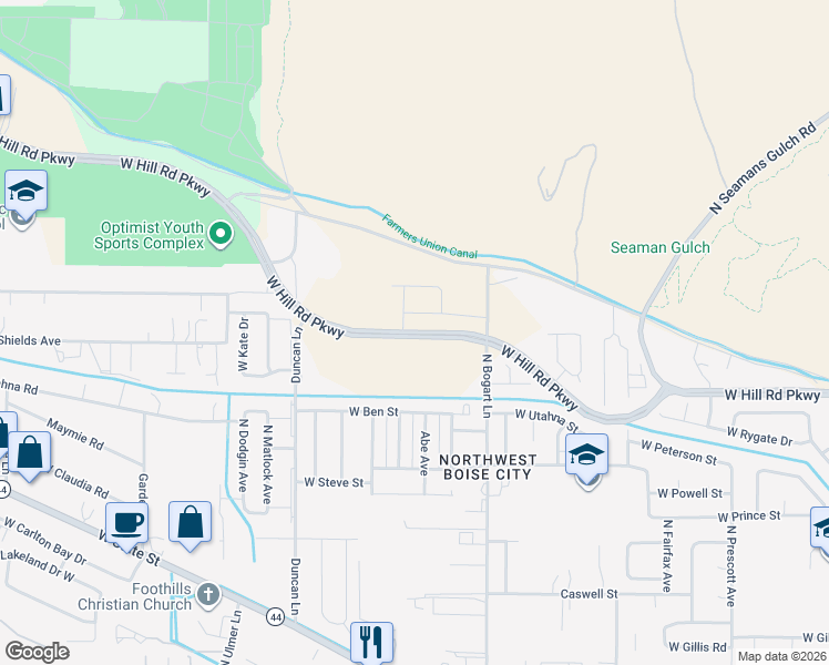 map of restaurants, bars, coffee shops, grocery stores, and more near West Hill Road Parkway in Garden City