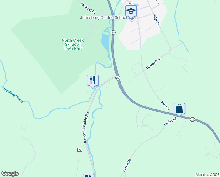 map of restaurants, bars, coffee shops, grocery stores, and more near 18 Peaceful Valley Road in North Creek