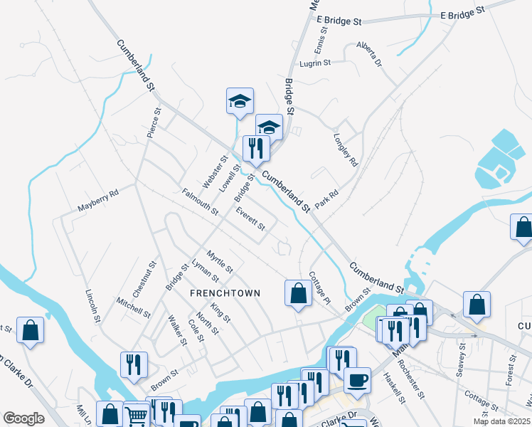 map of restaurants, bars, coffee shops, grocery stores, and more near 26 Beechwood Avenue in Westbrook