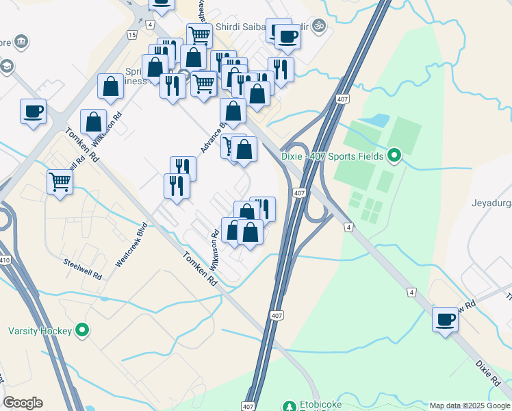 map of restaurants, bars, coffee shops, grocery stores, and more near 6 Westwyn Court in Brampton