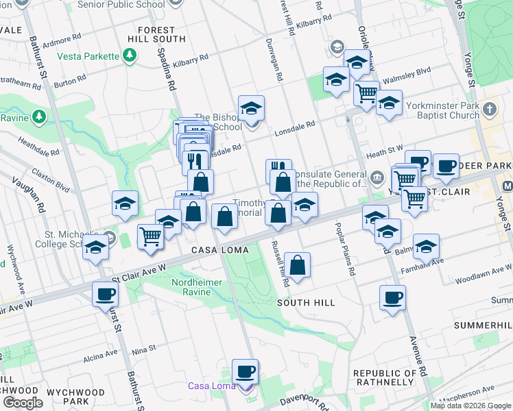 map of restaurants, bars, coffee shops, grocery stores, and more near in Toronto