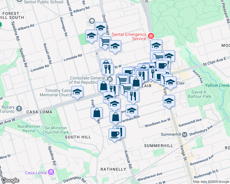 map of restaurants, bars, coffee shops, grocery stores, and more near in Toronto