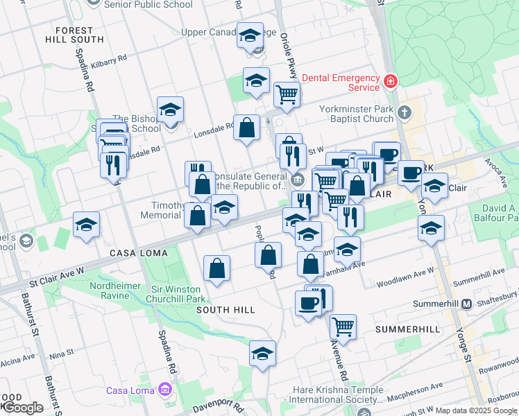 map of restaurants, bars, coffee shops, grocery stores, and more near in Toronto