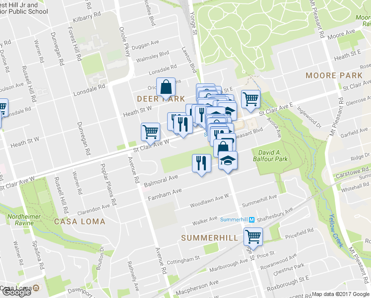 map of restaurants, bars, coffee shops, grocery stores, and more near 62 Balmoral Avenue in Toronto