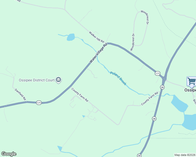 map of restaurants, bars, coffee shops, grocery stores, and more near 45 Water Village Road in Ossipee