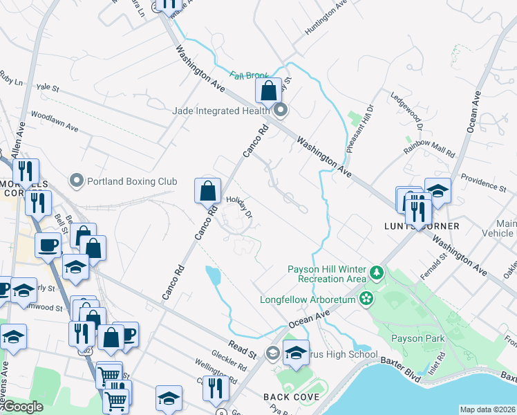 map of restaurants, bars, coffee shops, grocery stores, and more near 172 Murray Street in Portland