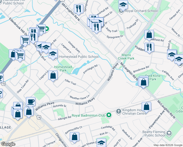 map of restaurants, bars, coffee shops, grocery stores, and more near in Brampton