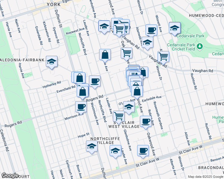 map of restaurants, bars, coffee shops, grocery stores, and more near 340 Glenholme Avenue in Toronto