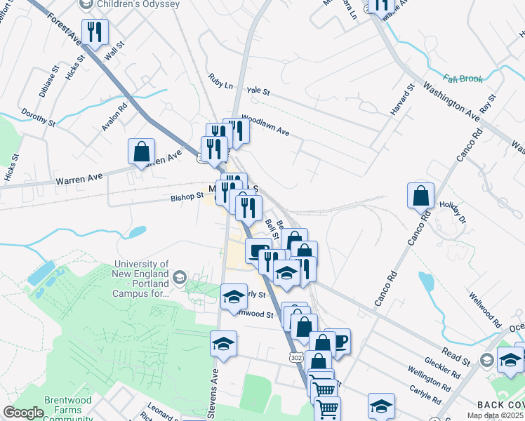 map of restaurants, bars, coffee shops, grocery stores, and more near 26 Morrill Street in Portland