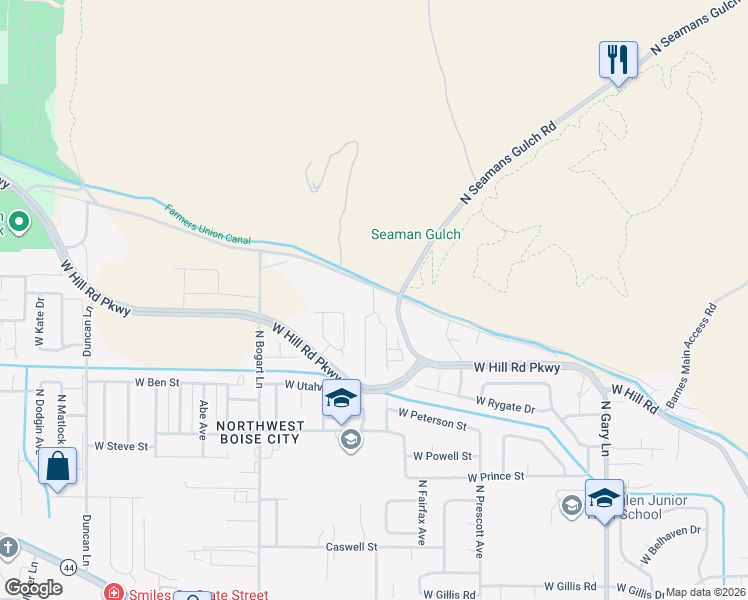 map of restaurants, bars, coffee shops, grocery stores, and more near 7977 Roe Lane in Garden City