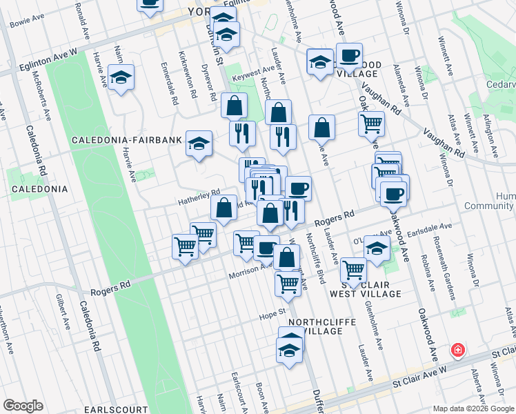 map of restaurants, bars, coffee shops, grocery stores, and more near in Toronto