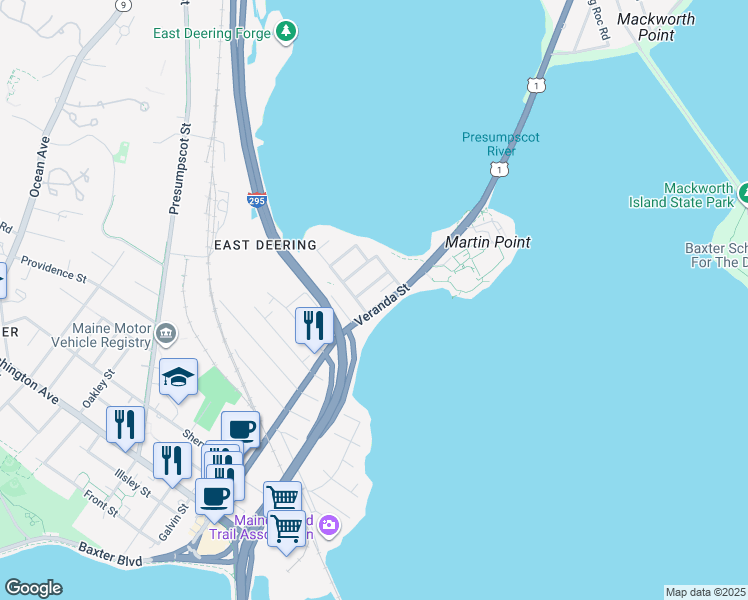 map of restaurants, bars, coffee shops, grocery stores, and more near 12 Victoria Street in Portland