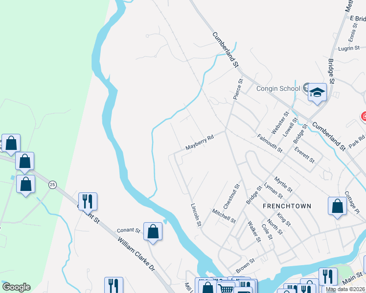 map of restaurants, bars, coffee shops, grocery stores, and more near 35-99 Mayberry Road in Westbrook