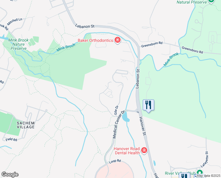 map of restaurants, bars, coffee shops, grocery stores, and more near 64 Trailhead Lane in Hanover