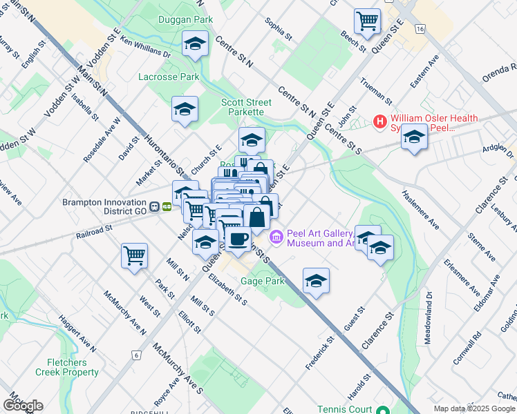map of restaurants, bars, coffee shops, grocery stores, and more near in Brampton